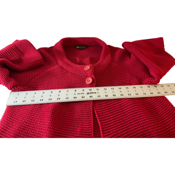 I.N. Studio Women's XL Red Knit Sweater Cotton Acrylic Button Detail Open Back - Picture 4 of 10